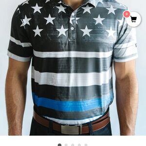 Yatta Golf Polo Thin Blue Line USA Patriotic Men’s Medium